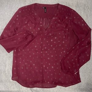 Maurices Burgundy SHEER Gold Decal Blouse